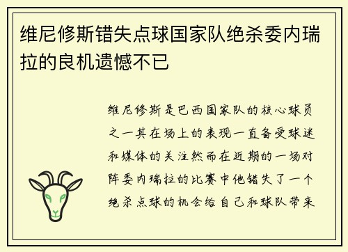 维尼修斯错失点球国家队绝杀委内瑞拉的良机遗憾不已 维尼修斯错失点球国家队绝杀委内瑞拉的良机遗憾不已